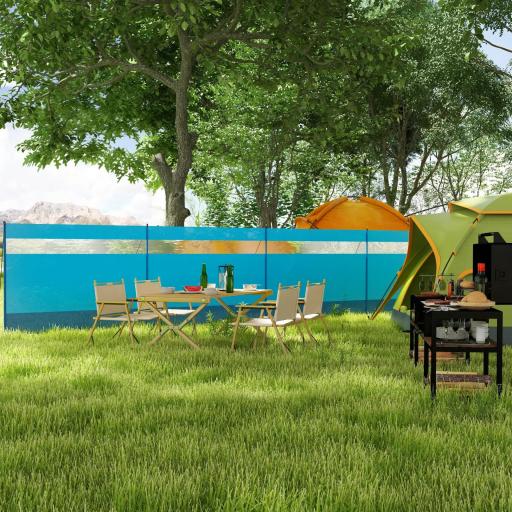 Cortavientos para Camping de 725 cm con Panel Transparente Postes de Acero, Estacas y Bolsa de Transporte para Exterior