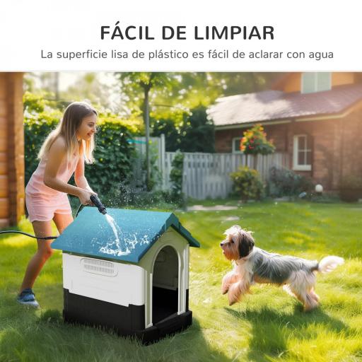 Caseta para Perros Mini para Exterior de Plástico con 3 Ventanas Base Elevada Techo Inclinado 64,5x57x66 cm Azul [3]