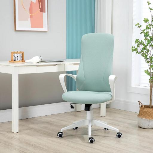 Silla de Oficina Giratoria Altura Ajustable con Reposabrazos Función de Basculante Respaldo Alto 62x56x110-119,5cm Verde