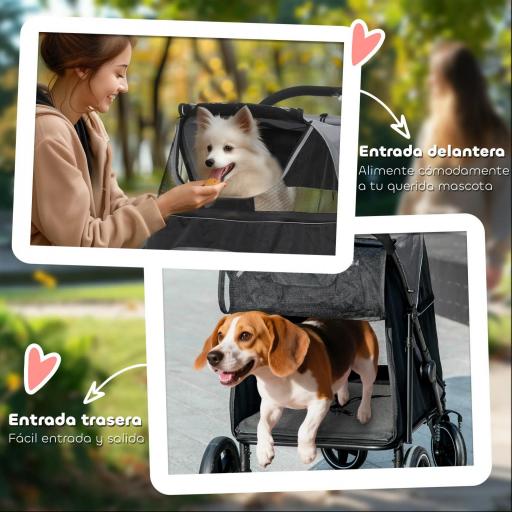 Cochecito Plegable para Perros Carrito de Mascotas con Ventanas de Malla Correas de Seguridad 112x65x100 cm Gris y Negro [3]