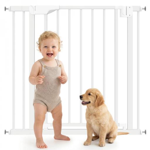 Barrera de Seguridad para Niños y Perros Ancho 76-89 cm Bloqueo Doble y Cierre Automático Apertura Dos Sentidos Blanco [8]