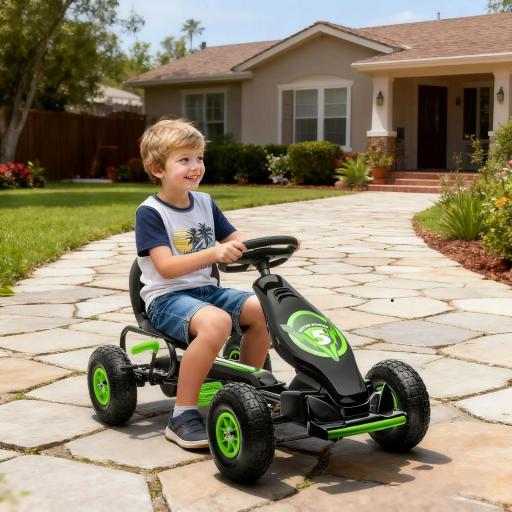 Coche de Pedales para Niños de 5-12 Años con Asiento Ajustable Neumáticos Inflables Amortiguador Carga 50kg Negro Verde