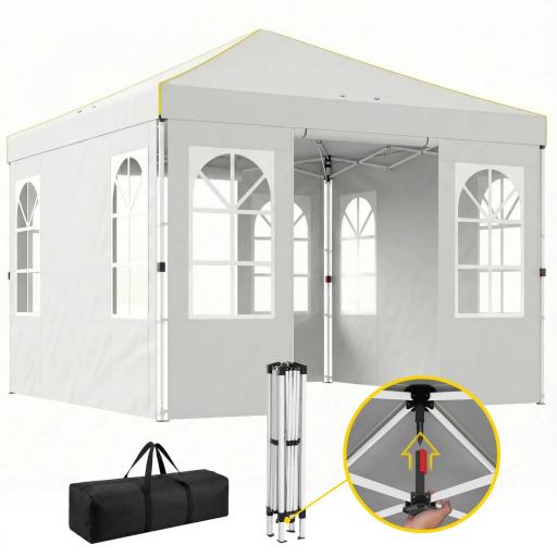 Carpa Plegable 3x3 m Pop-up con UPF50+ 4 Laterales Desmontables Altura Ajustable y Bolsa de Transporte Blanco [8]