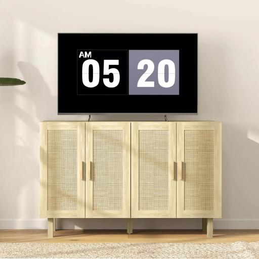 Aparador para Salón con 4 Puertas de Rejilla y Estantes Ajustables Aparador de Estilo Cannage 120x39,5x76 cm Natural [6]