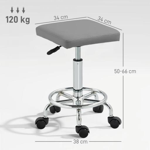 Taburete Giratorio Ajustable Con Asiento Acolchado Reposapiés y Ruedas para Salones y Talleres 34x34x50-66 cm Gris [1]
