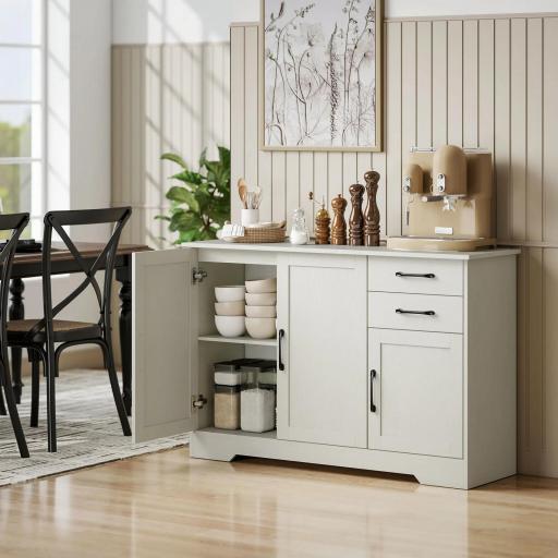 Aparador para Salón Moderno con 3 Puertas 2 Cajones Estante Ajustable para Comedor Entrada 120x38x79 cm Crema