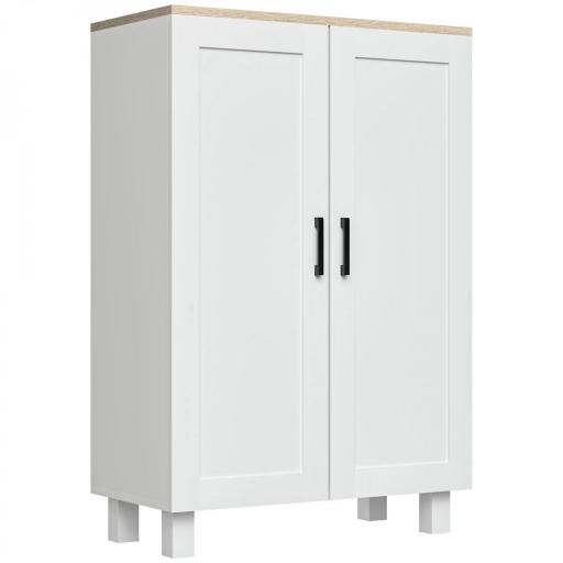 Mueble Auxiliar Moderno con 2 Puertas Estante Ajustable y Base Elevada para Salón Cocina Comedor 60x30x90 cm Blanco [8]