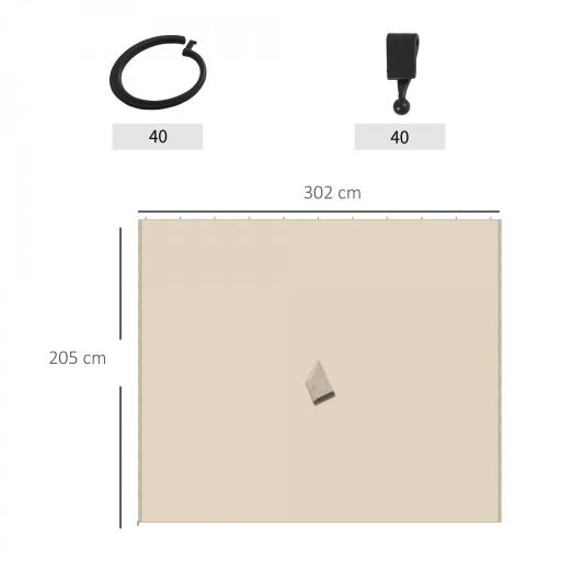  4 Paredes Laterales para Cenador 302x205 cm con 40 Ganchos y Anillos en C para Pérgola Gazebo Beige [1]