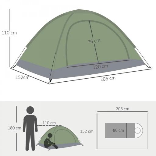 Tienda de Camping Plegable con 2 Ventanas de Malla Bolsa de Transporte y Marco de Fibra de Vidrio 206x152x110 cm Verde [2]