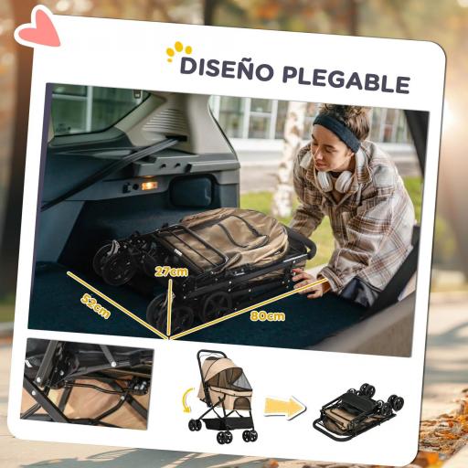 Carrito para Perros con Mango Reversible Cesta de Almacenamiento y Cuerda de Seguridad 76,5x52x95cm Marrón [3]