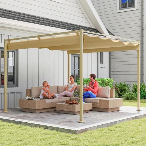Pérgola con Techo Retráctil Pérgola de 3x3 m con Cierre Magnético Protección UV30+ Pabellón para Jardín Patio Caqui [7]