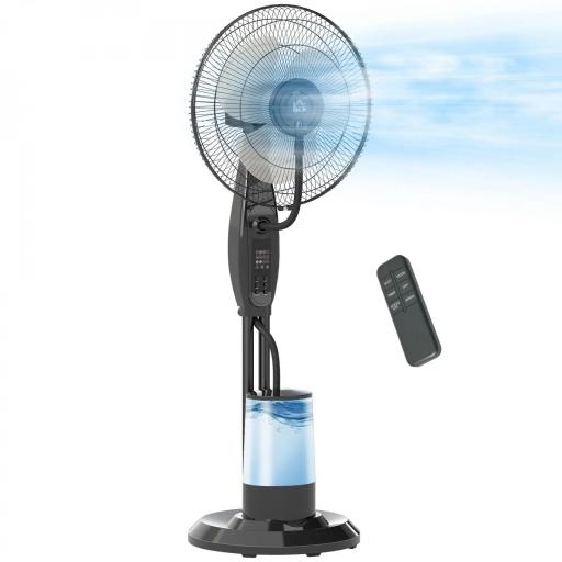 Ventilador Nebulizador de 3 Velocidades con Temporizador 3 Modos y Depósito 3,2L 44,5x38,5x120 cm Negro [8]