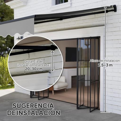 Toldo Retráctil de Aluminio para Ventanas y Puertas con Protección UV30+ y Inclinación Ajustable 360x220 cm Gris [3]