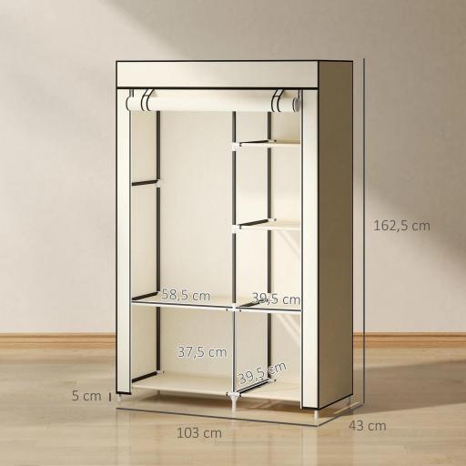 Armario de Tela Plegable Ropero Portátil con 6 Estantes y 1 Barra de Colgar para Dormitorio 103x43x162,5cm Crema [1]