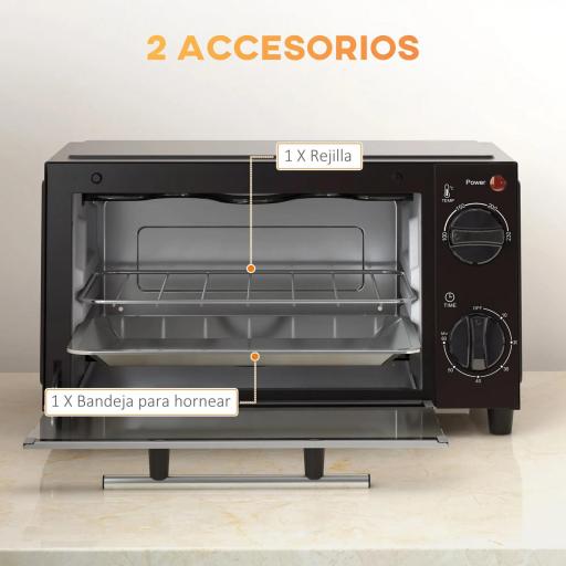 Mini Horno Eléctrico 9L Horno Eléctrico Sobremesa 750W con Temperatura Ajustable Temporizador 35x24,6x20 cm Negro [6]