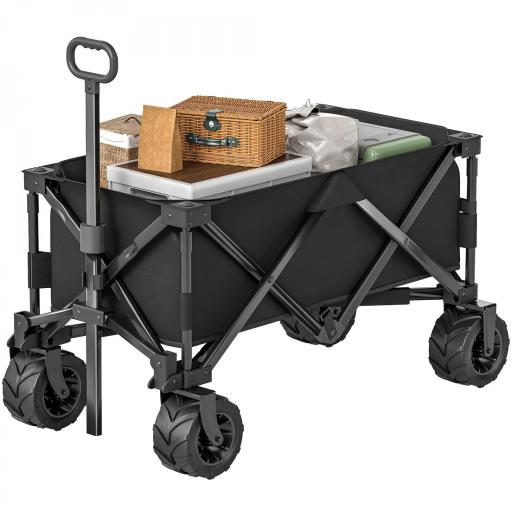 Carro de Playa Plegable con Ruedas Delanteras Giratorias 360° y Asa Telescópica 108x55x55 cm Negro [10]