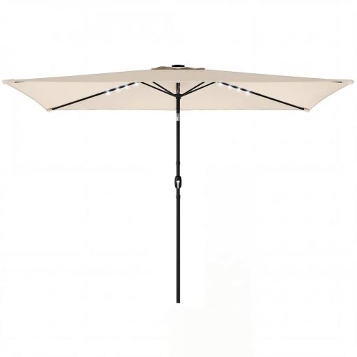 Sombrilla de Jardín con 24 Luces LED Solares Dosel Inclinable Poste Metálico 2,9x2,5 m Crema [8]