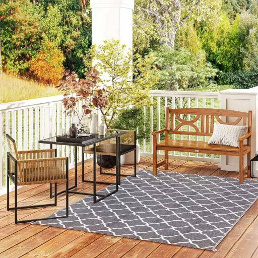 Set de Mesa de Cristal y 2 Sillas de Ratán Sintético con Respaldos Plegables Diseño Anidado con Cojines Natural y Negro [6]