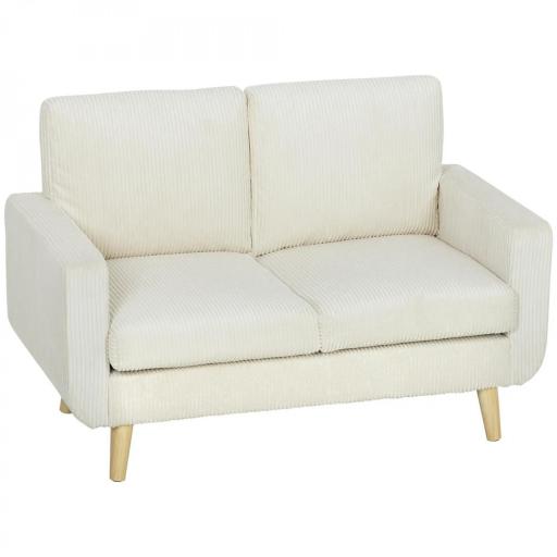 Sofá de 2 Plazas de Pana 134 cm con Patas de Madera Respaldo Grueso Sofá Moderno para Salón Dormitorio Crema [8]