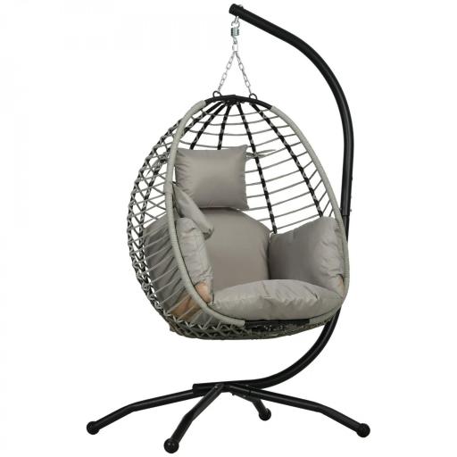 Silla Colgante con Soporte Cesta Plegable Cojín y Reposacabezas para Interior y Exterior Carga 120 kg Gris y Negro [8]