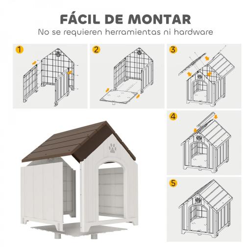 Caseta para Perros Exterior Casa para Perros Extragrandes de Plástico con 2 Ventanas Base Elevada Estacas Marrón Oscuro [2]