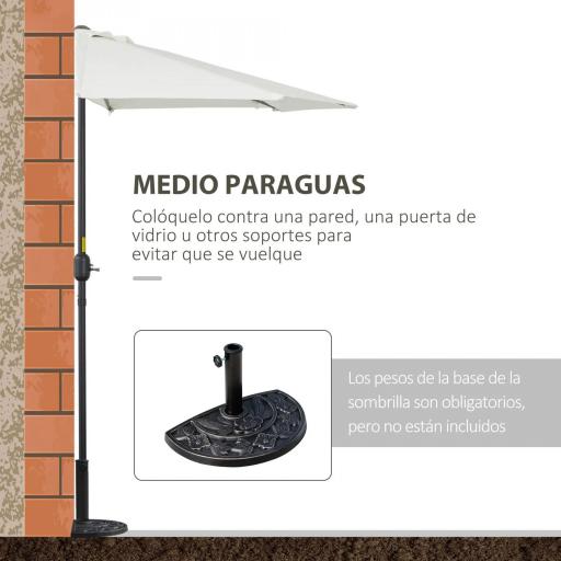 Sombrilla 269x138x236 cm Parasol de Jardín con Manivela y Forma Semicircular Tela Poliéster 180 g/m² para Exterior Terraza Patio Piscina Crema [5]