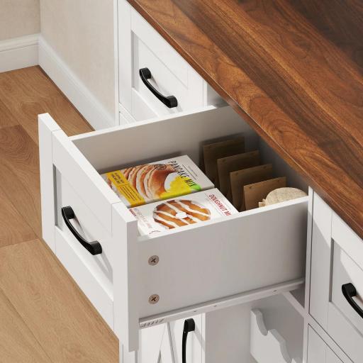 Alacena de Cocina con Botellero para 8 Botellas 4 Puertas 3 Cajones Encimera Amplio 100x38x172 cm Blanco [7]