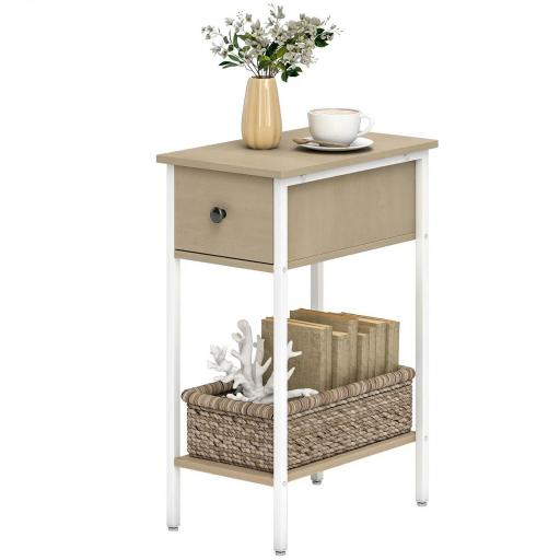 Mesa Auxiliar Estrecha con Cajón Estante Abierto y Estructura Metálica para Salón Dormitorio 25x39,8x58,2 cm Natural [9]