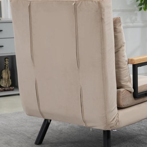 Sofá Cama Individual Plegable Silla Cama Convertible 4 en 1 Respaldo Ajustable de 5 Niveles y Almohada 63x73x81 cm Beige [9]
