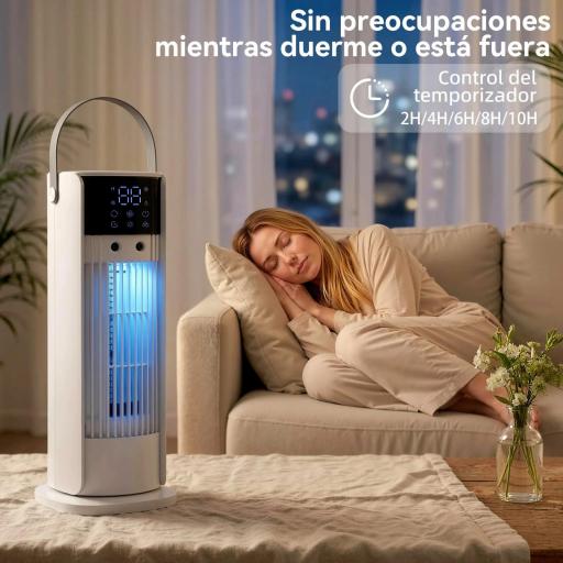Ventilador de Escritorio con Niebla Luz RGB3 Velocidades Oscilación de 90° Temporizador de 10H Control Remoto Blanco [4]