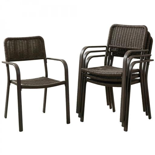 Juego de 4 Sillas de Jardín Exterior Apilables con Reposabrazos Respaldo y Marco de Acero 55x60x83 cm Marrón Oscuro [8]