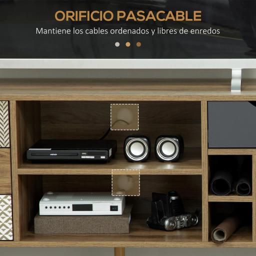 Mueble de TV Estilo Boho con Estantes 4 Cajones y Patas de Metal Mesa para TV de hasta 50'' 120x39x64 cm Marrón [4]