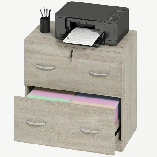 Cajonera de Escritorio con 2 Cajones con Guías para Carpetas Colgantes para A4 Cerradura y 2 Llaves 77x42x72 cm Natural [8]