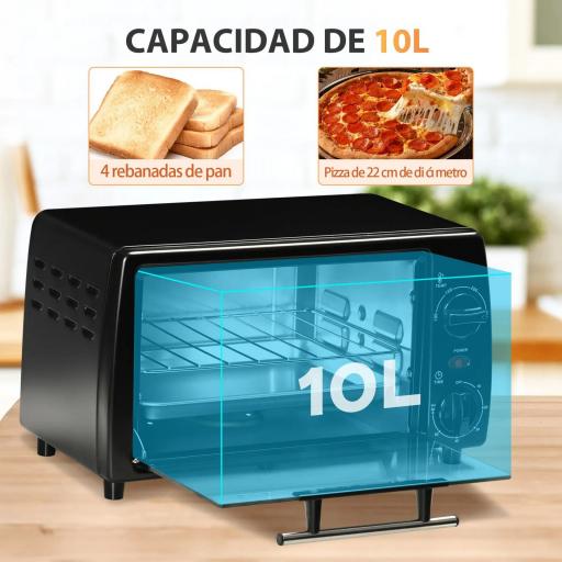 Horno Eléctrico Sobremesa 10L 750W Horno Eléctrico Pequeño Temperatura 230 ℃ y Temporizador 36,5x26x22 cm Negro [2]