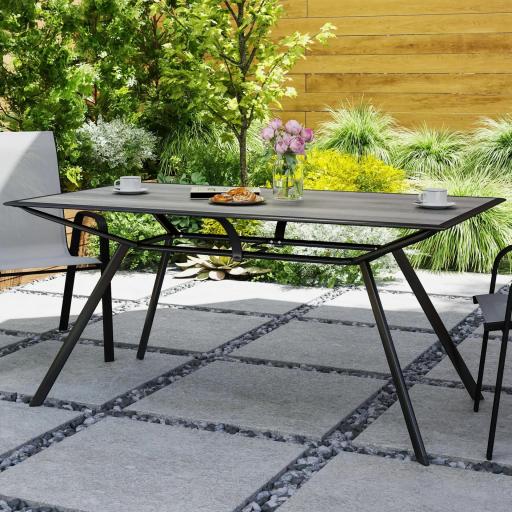 Mesa de Comedor de Exterior con Encimera Imitación Madera para 6 Personas con Estructura de Acero 160x90x73 cm Gris [3]