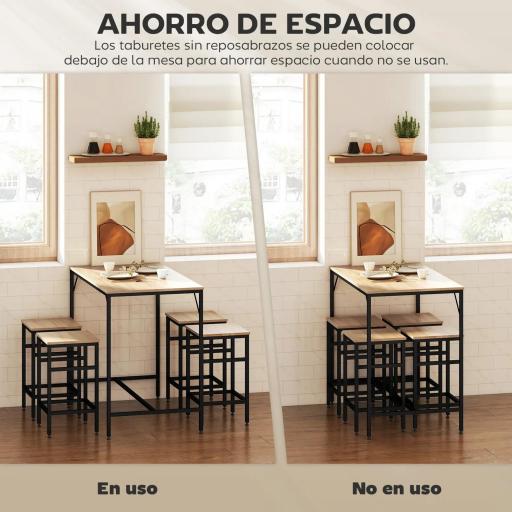 Set de Mesa Bar y 4 Taburetes Muebles Altos con Mesa de 100x60x88 cm y Taburetes de 32x32x57 cm Negro y Roble [2]