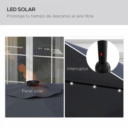 Sombrilla de Jardín Manual Ø292x254 cm con 32 Luces LED Solares 8 Varillas Impermeable y Rejillas de Ventilación Gris [2]