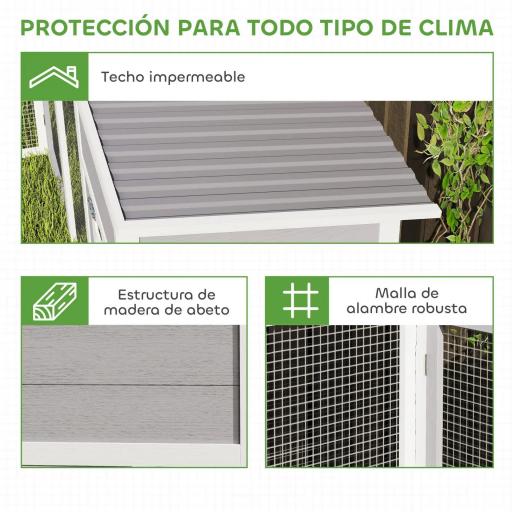 Gallinero de Madera Grande Exterior en L para Esquina con 2 Nidos Corral Bandejas Extraíbles 251x192x103 cm Gris [4]