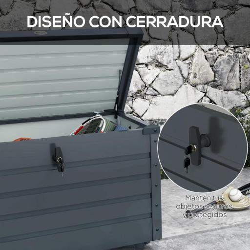 Baúl de Almacenaje Exterior de Acero Galvanizado con 4 Ruedas 2 Asas y Tapa con Cerradura 100x62x65 cm Gris Oscuro [4]