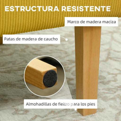 Sofá de 2 Plazas Tapizado en Pana con 2 Puertos USB 1 Puerto Tipo-C y Patas de Madera Carga 240 kg 110x60x85 cm Amarillo [7]