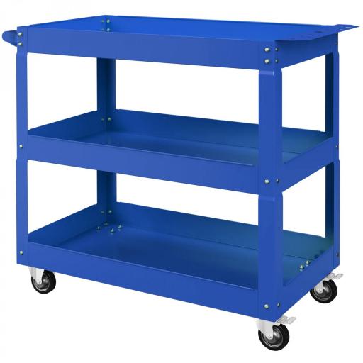 Carro de Taller de Acero con 3 Estantes de Almacenamiento y Asa Lateral Carga 150 kg 83x35,3x76 cm Azul [3]