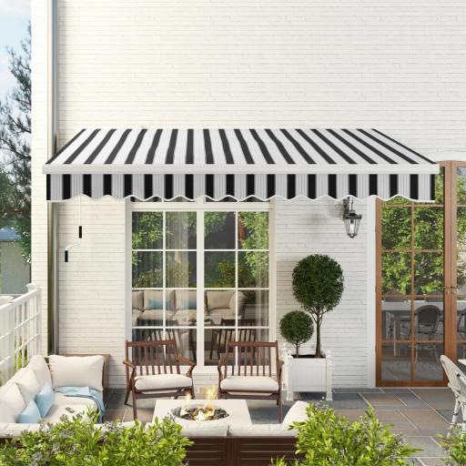 Toldo Manual Retráctil 395x245 cm Ángulo Ajustable Brazo Articulado Anti-UV e Impermeable Montaje a Pared Azul y Blanco