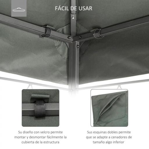 Toldo de Repuesto 4x3 m con Techo Doble para Cenador con Orificios de Drenaje Solo Toldo NO Incluye Marco Gris Oscuro [1]