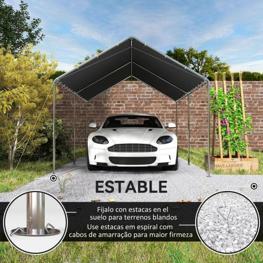 Carpa Garaje para Coche 3x6 m Cochera Portátil Impermeable con Toldo de Tela PE y Marco de Acero Galvanizado Gris [7]