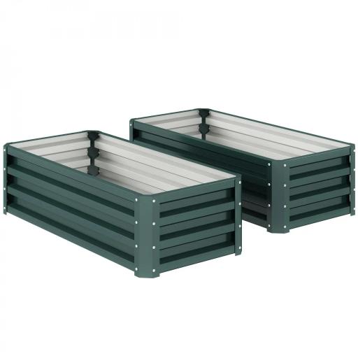 Juego de 2 Jardineras Exterior Grandes de Acero Galvanizado Huertos Urbanos para Terraza Jardín 110x50x30 cm Verde [8]