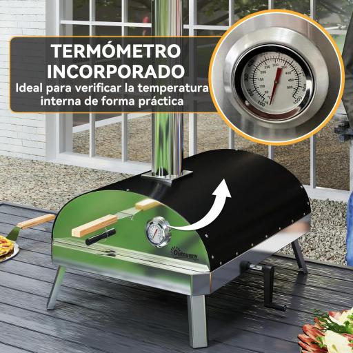 Mini Horno de Pizza de Leña con Piedra Refractaria Termómetro y Bandeja Giratoria para Jardín Terraza o Camping [4]