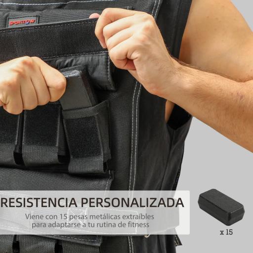 Chaleco de Lastre Ajustable 15 kg con 15 Paquetes de Peso Banda Reflectante para Entrenamiento Fuerza Jogging Negro [4]