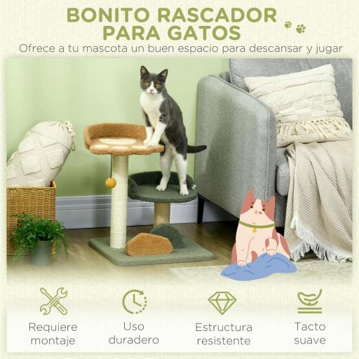 Árbol Rascador para Gatos Árbol Pequeño de 52 cm con Cama Poste de Sisal y Bola Colgante 43x39x52 cm Multicolor [5]