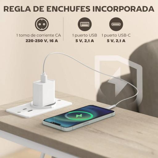 Juego de 2 Mesitas Auxiliares Estrechas con Enchufe Toma AC Puerto USB Puerto USB-C 2 Cajones de Tela Natural [1]