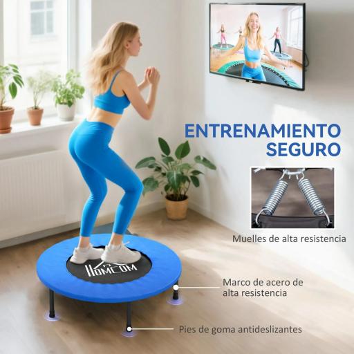 Cama Elástica Fitness Ø81 cm Trampolín de Acero con Borde Protector y 28 Resortes para Ejercicios en Interior y Exterior Carga 100 kg 81x81x22,5 cm Negro y Azul [4]